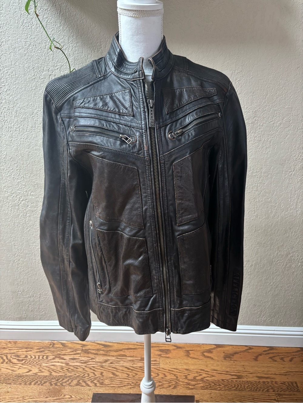 Affliction Fire Horse Leather Zip-Up Bomber Jacket